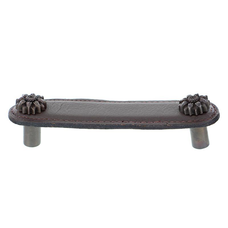 Leather Collection 4" (102mm) Margherita Pull in Brown Leather in Oil Rubbed Bronze