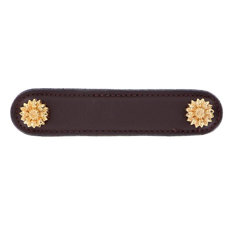 Leather Collection 4" (102mm) Margherita Pull in Brown Leather in Polished Gold