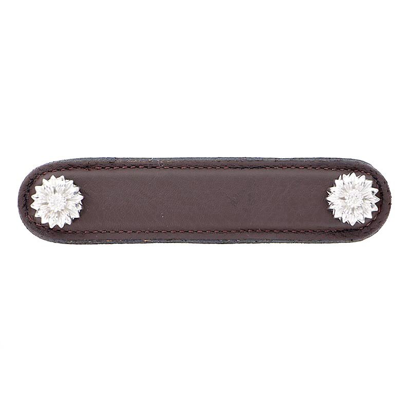 Leather Collection 4" (102mm) Margherita Pull in Brown Leather in Polished Nickel