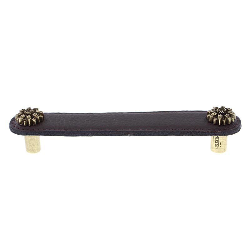 Leather Collection 5" (128mm) Margherita Pull in Brown Leather in Antique Brass