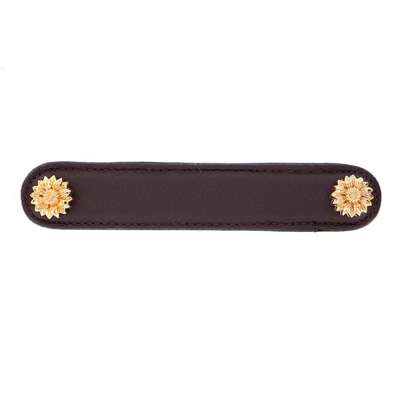 Leather Collection 5" (128mm) Margherita Pull in Brown Leather in Polished Gold