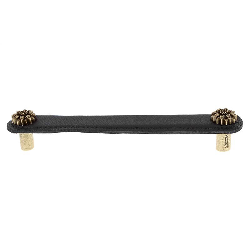 Leather Collection 6" (152mm) Margherita Pull in Black Leather in Antique Brass