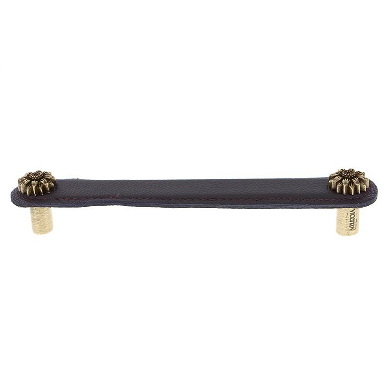 Leather Collection 6" (152mm) Margherita Pull in Brown Leather in Antique Brass