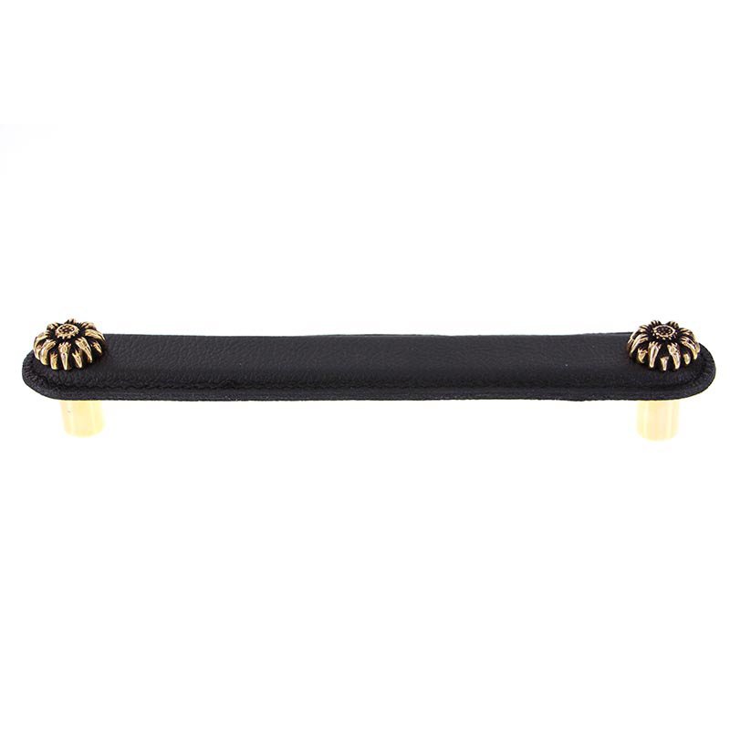 Leather Collection 6" (152mm) Margherita Pull in Black Leather in Antique Gold