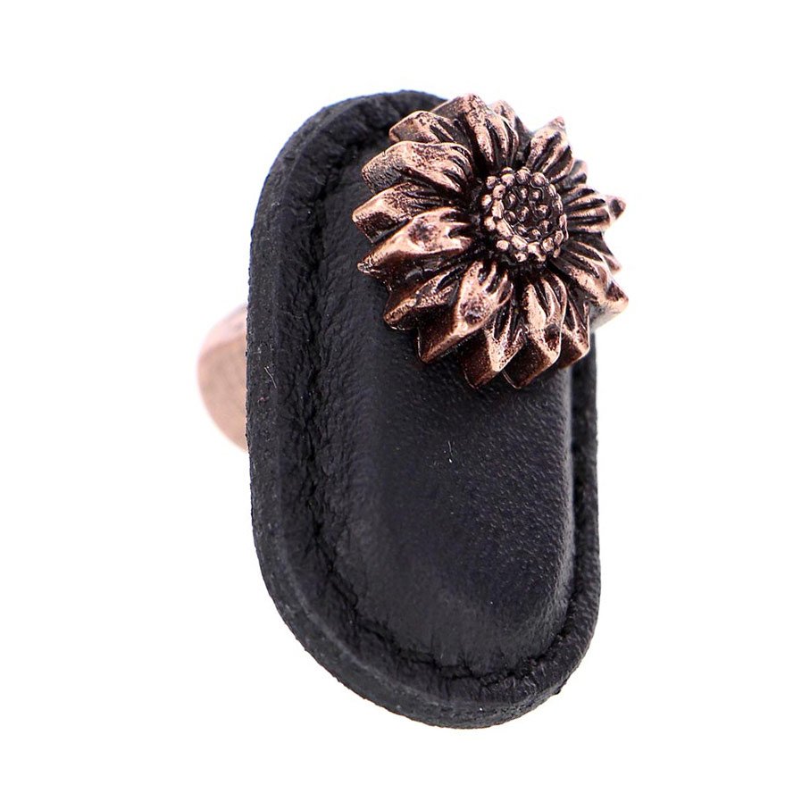 Leather Collection Margherita Knob in Black Leather in Antique Copper