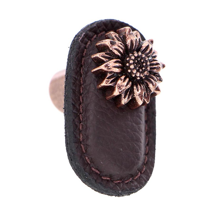 Leather Collection Margherita Knob in Brown Leather in Antique Copper