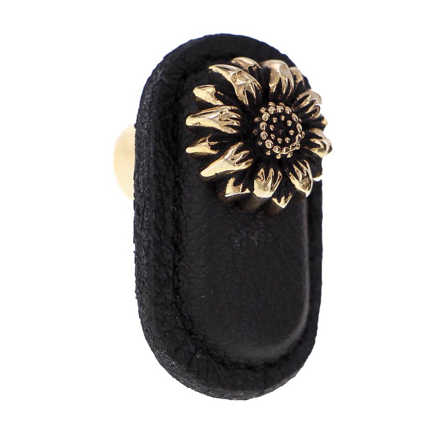 Leather Collection Margherita Knob in Black Leather in Antique Gold
