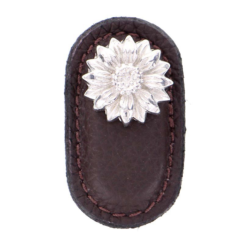 Leather Collection Margherita Knob in Brown Leather in Polished Silver