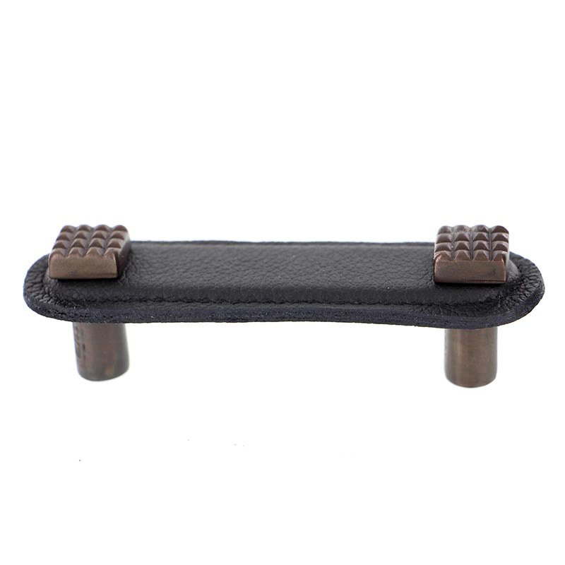 Leather Collection 3" (76mm) Solferino Pull in Black Leather in Oil Rubbed Bronze