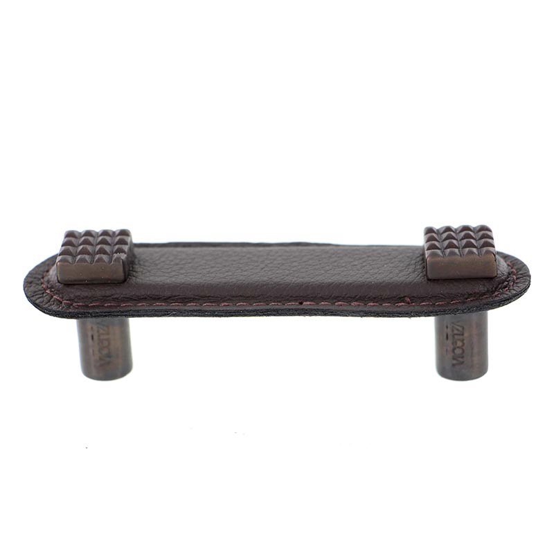 Leather Collection 3" (76mm) Solferino Pull in Brown Leather in Oil Rubbed Bronze