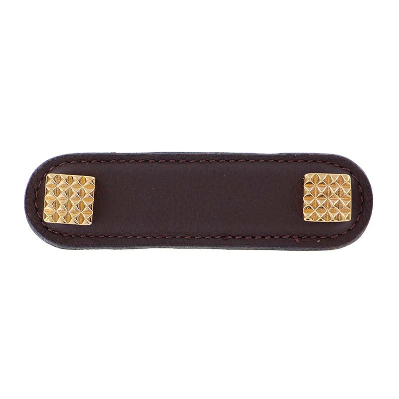 Leather Collection 3" (76mm) Solferino Pull in Brown Leather in Polished Gold