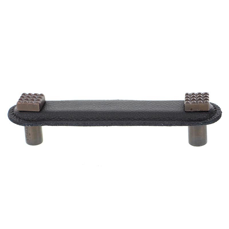 Leather Collection 4" (102mm) Solferino Pull in Black Leather in Oil Rubbed Bronze