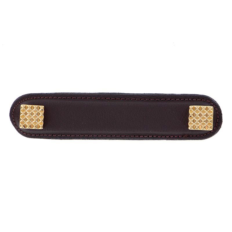 Leather Collection 4" (102mm) Solferino Pull in Brown Leather in Polished Gold