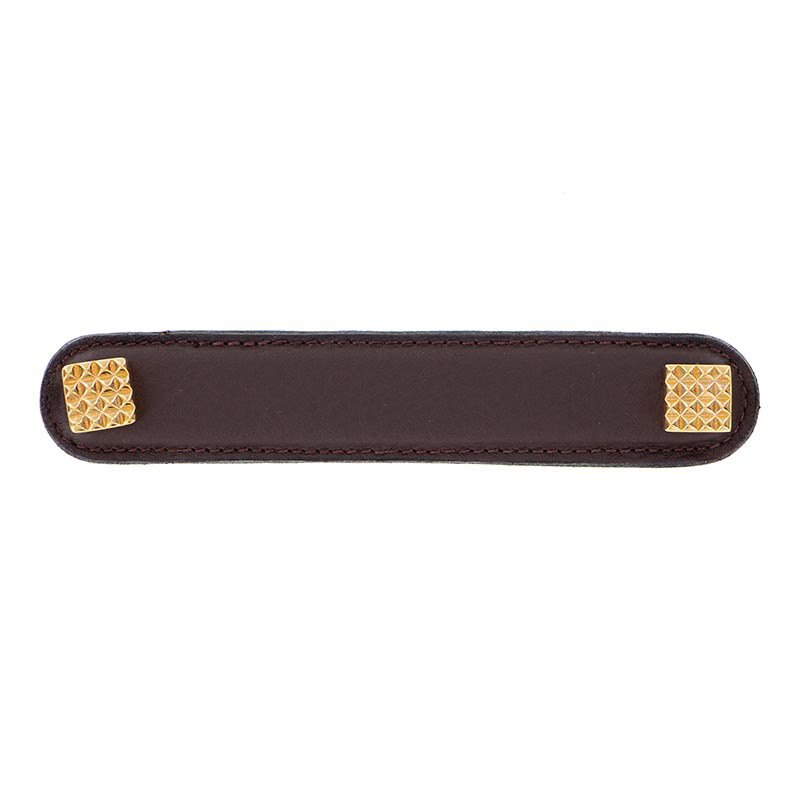 Leather Collection 5" (128mm) Solferino Pull in Brown Leather in Polished Gold