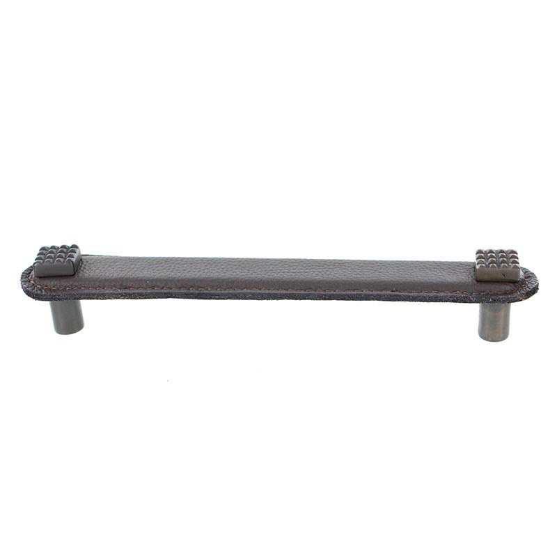 Leather Collection 6" (152mm) Solferino Pull in Brown Leather in Oil Rubbed Bronze