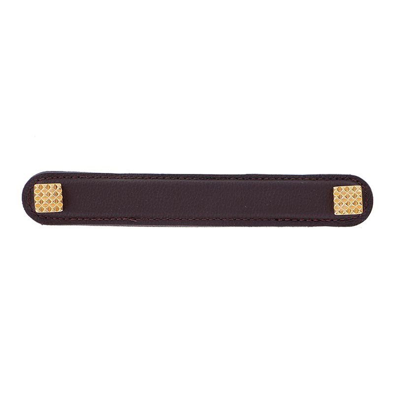 Leather Collection 6" (152mm) Solferino Pull in Brown Leather in Polished Gold