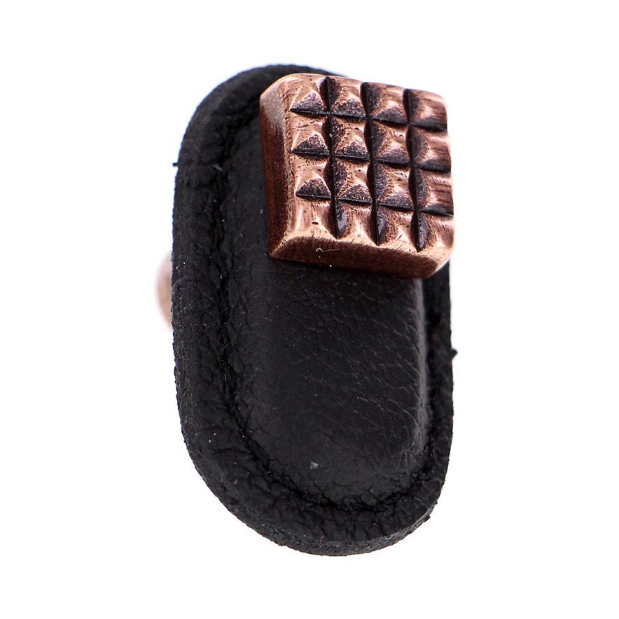 Leather Collection Solferino Knob in Black Leather in Antique Copper