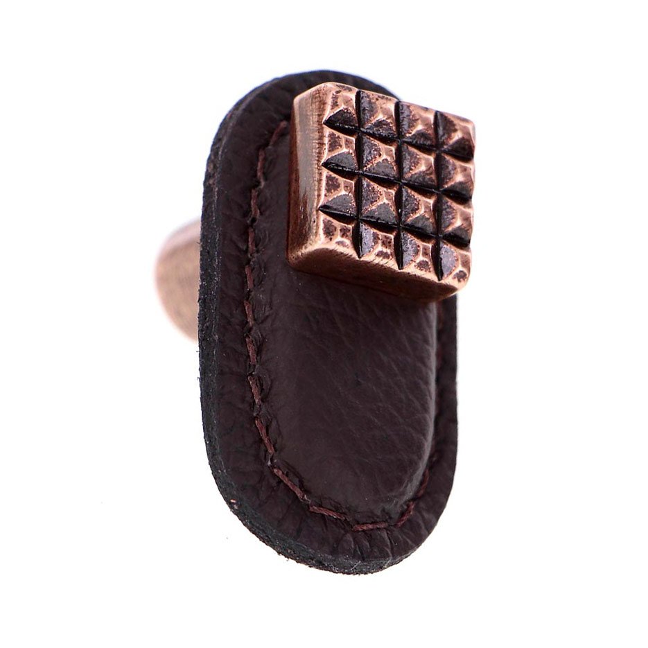Leather Collection Solferino Knob in Brown Leather in Antique Copper