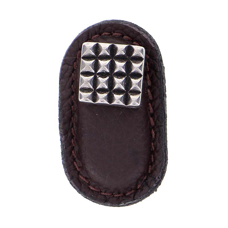Leather Collection Solferino Knob in Brown Leather in Antique Silver