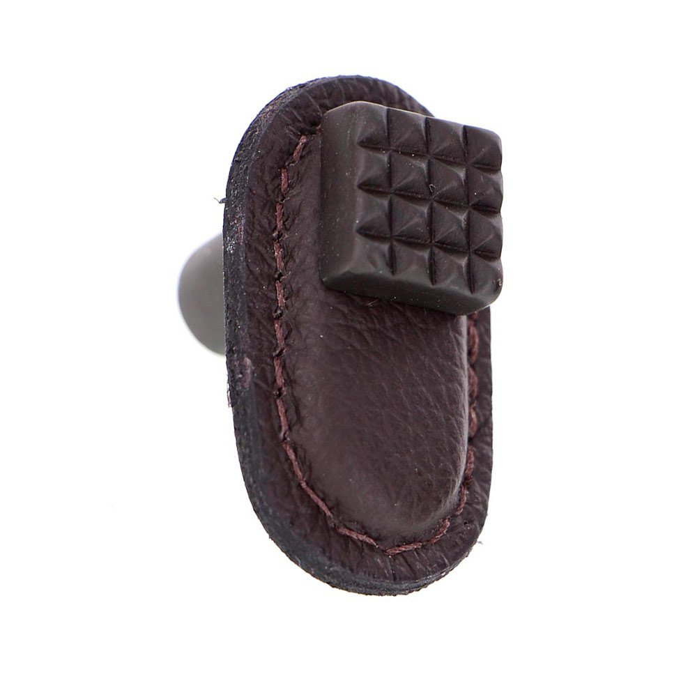 Leather Collection Solferino Knob in Brown Leather in Oil Rubbed Bronze