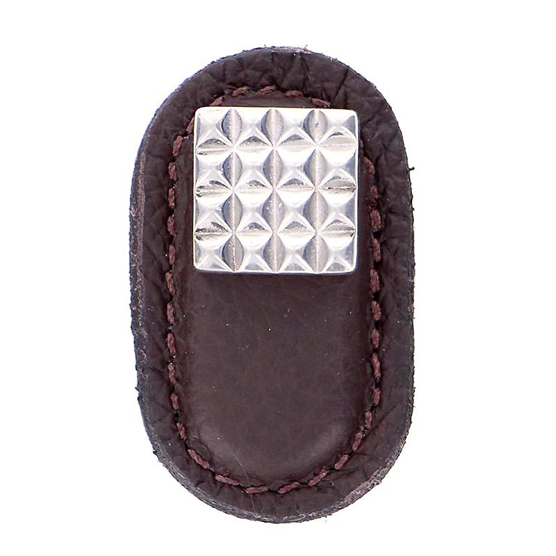 Leather Collection Solferino Knob in Brown Leather in Polished Nickel