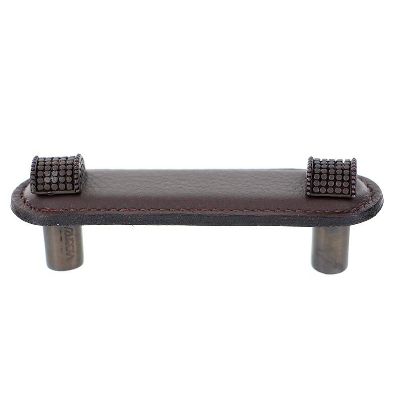 Leather Collection 3" (76mm) Tiziano Pull in Brown Leather in Oil Rubbed Bronze