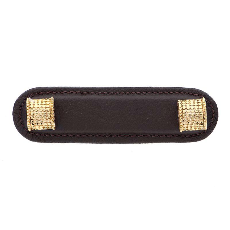 Leather Collection 3" (76mm) Tiziano Pull in Brown Leather in Polished Gold