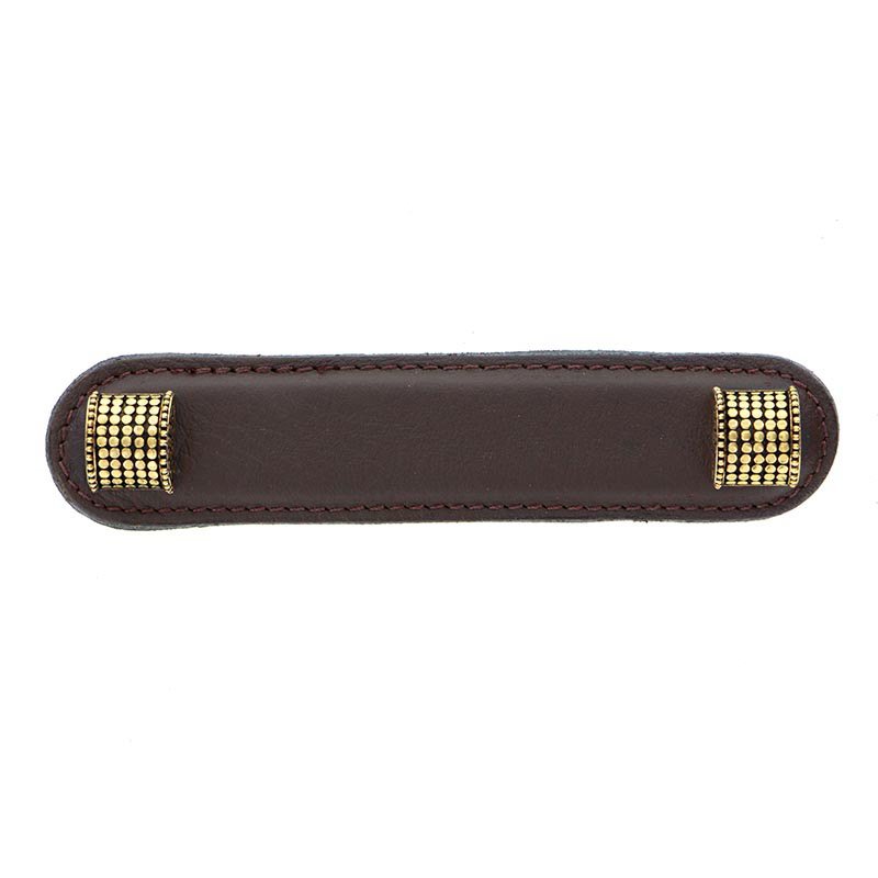 Leather Collection 4" (102mm) Tiziano Pull in Brown Leather in Antique Gold