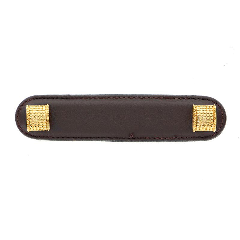 Leather Collection 4" (102mm) Tiziano Pull in Brown Leather in Polished Gold