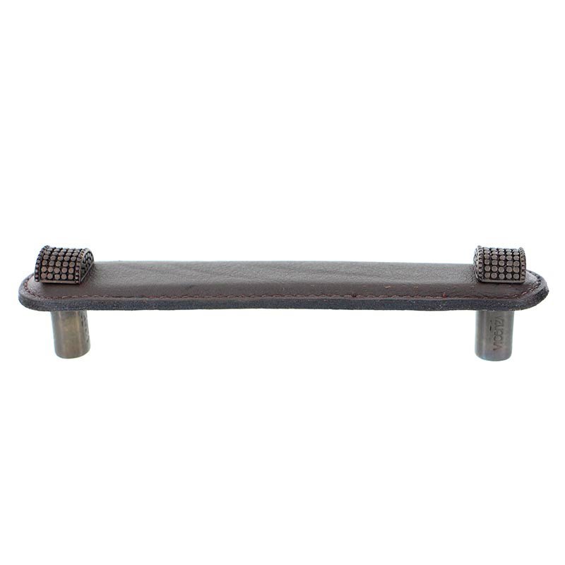 Leather Collection 5" (128mm) Tiziano Pull in Brown Leather in Oil Rubbed Bronze