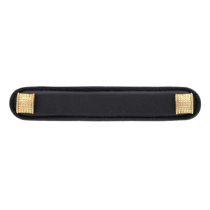 Leather Collection 5" (128mm) Tiziano Pull in Black Leather in Polished Gold
