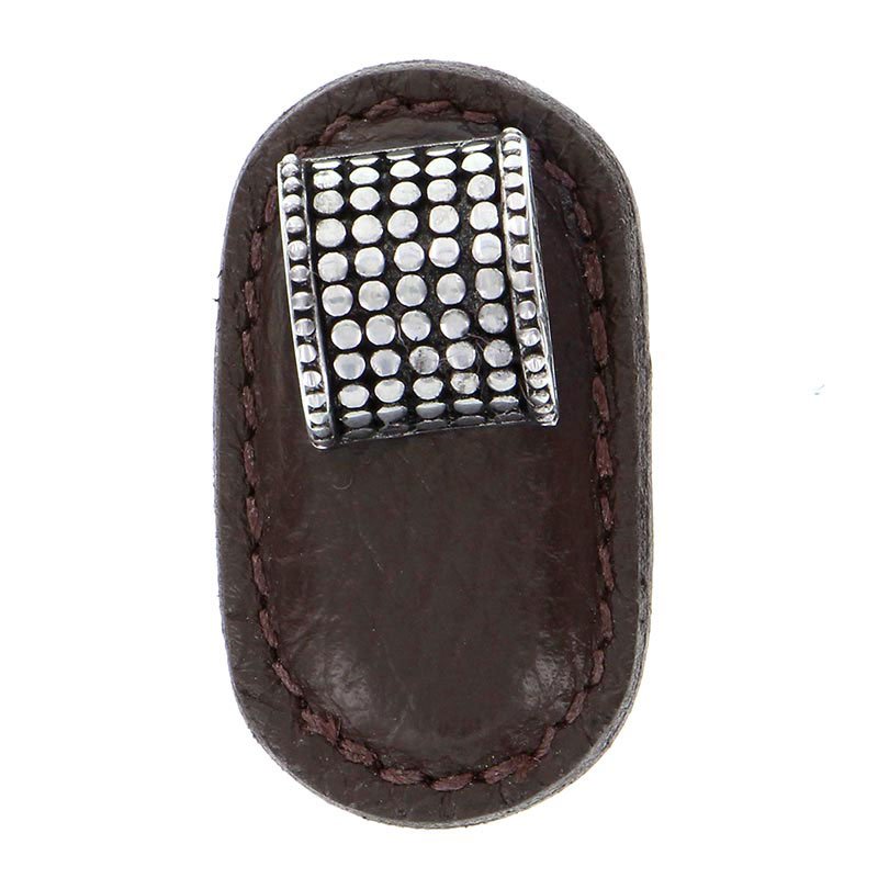 Leather Collection Tiziano Knob in Brown Leather in Antique Silver