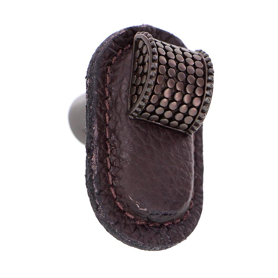 Leather Collection Tiziano Knob in Brown Leather in Oil Rubbed Bronze