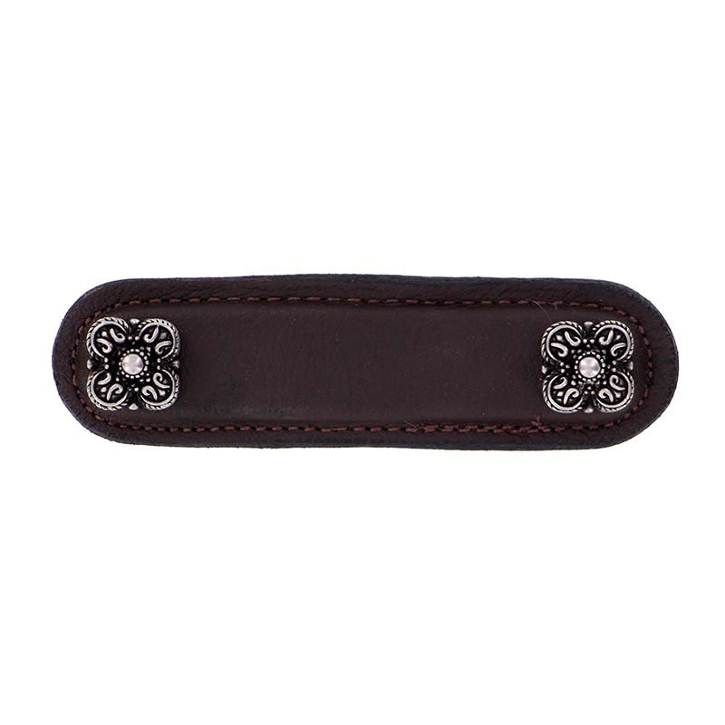 Leather Collection 3" (76mm) Napoli Pull in Brown Leather in Antique Nickel