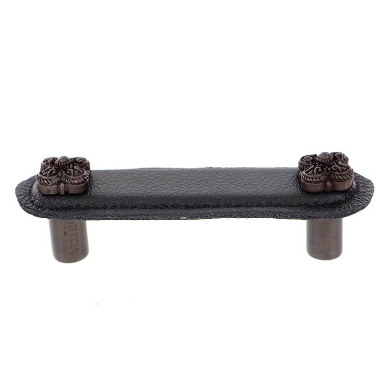 Leather Collection 3" (76mm) Napoli Pull in Black Leather in Oil Rubbed Bronze