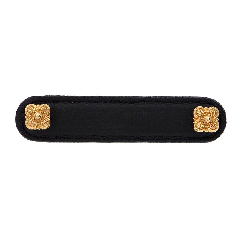 Leather Collection 4" (102mm) Napoli Pull in Black Leather in Polished Gold