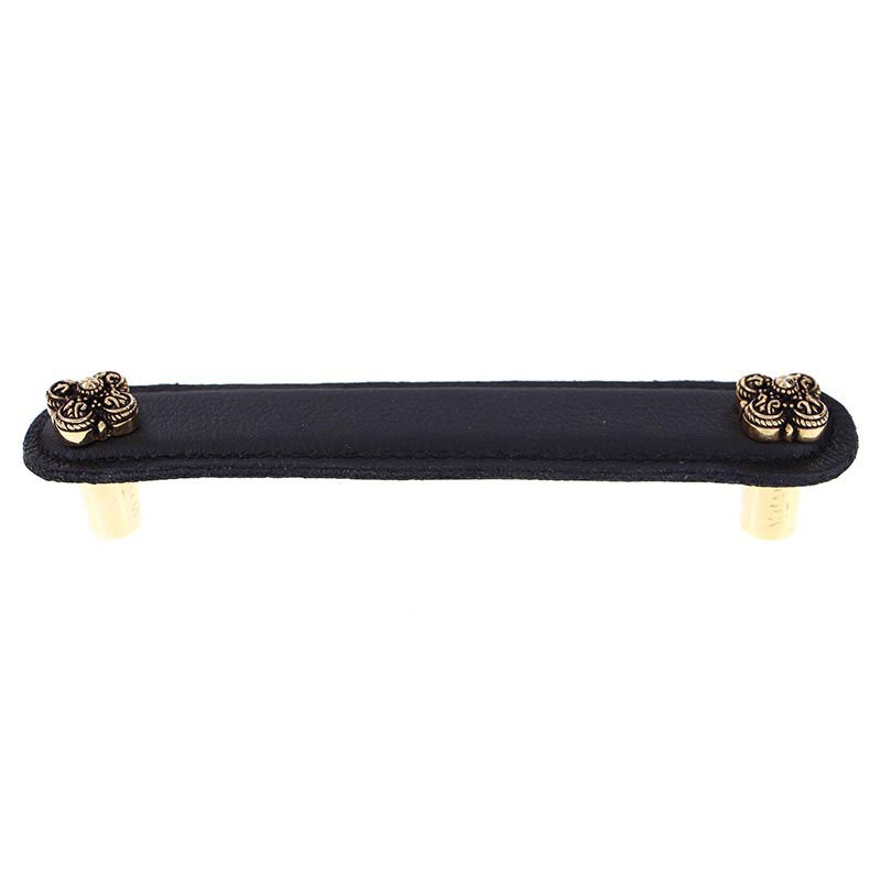 Leather Collection 5" (128mm) Napoli Pull in Black Leather in Antique Gold