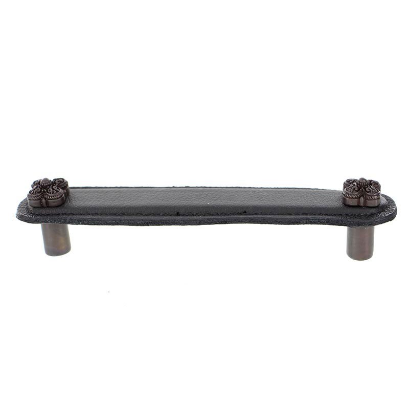 Leather Collection 5" (128mm) Napoli Pull in Black Leather in Oil Rubbed Bronze