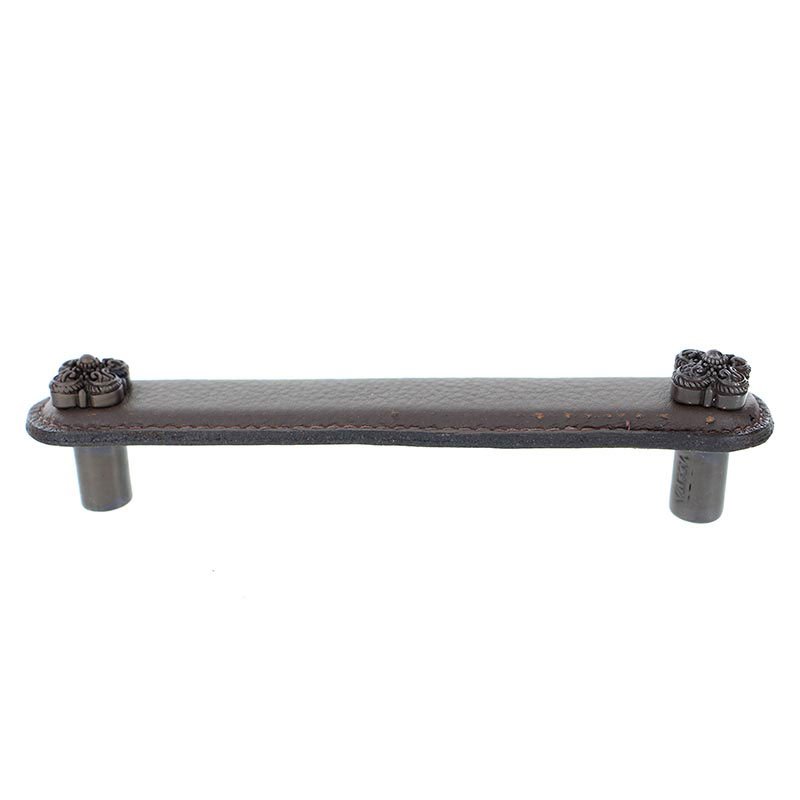 Leather Collection 5" (128mm) Napoli Pull in Brown Leather in Oil Rubbed Bronze