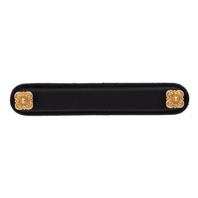Leather Collection 5" (128mm) Napoli Pull in Black Leather in Polished Gold