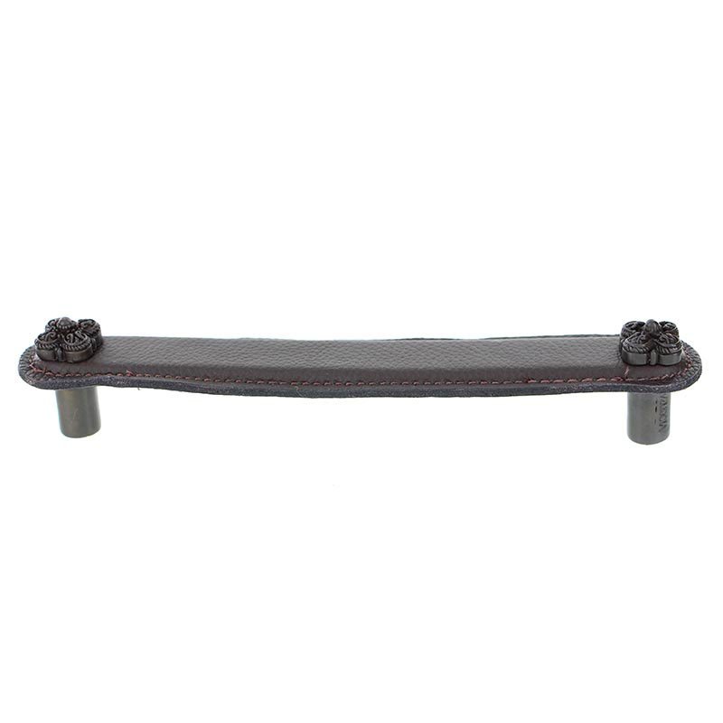 Leather Collection 6" (152mm) Napoli Pull in Brown Leather in Oil Rubbed Bronze