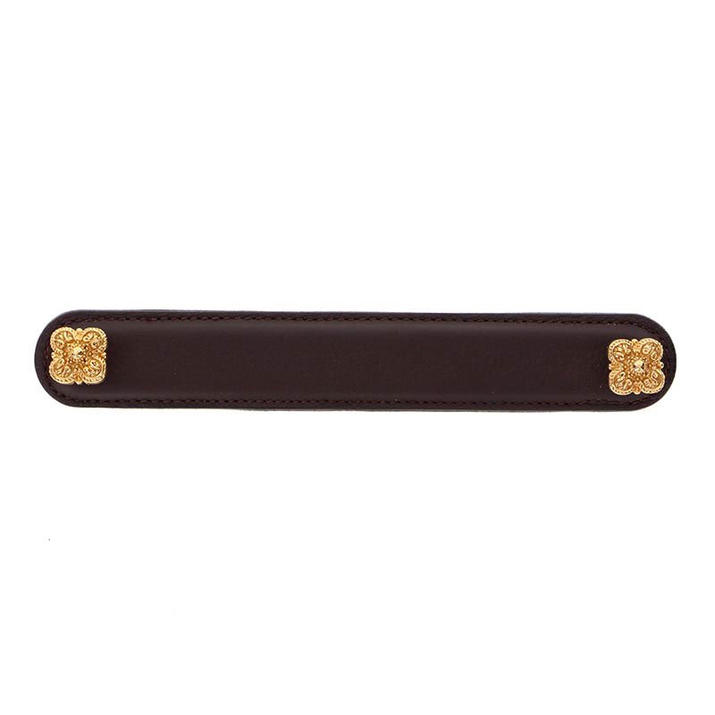 Leather Collection 6" (152mm) Napoli Pull in Brown Leather in Polished Gold