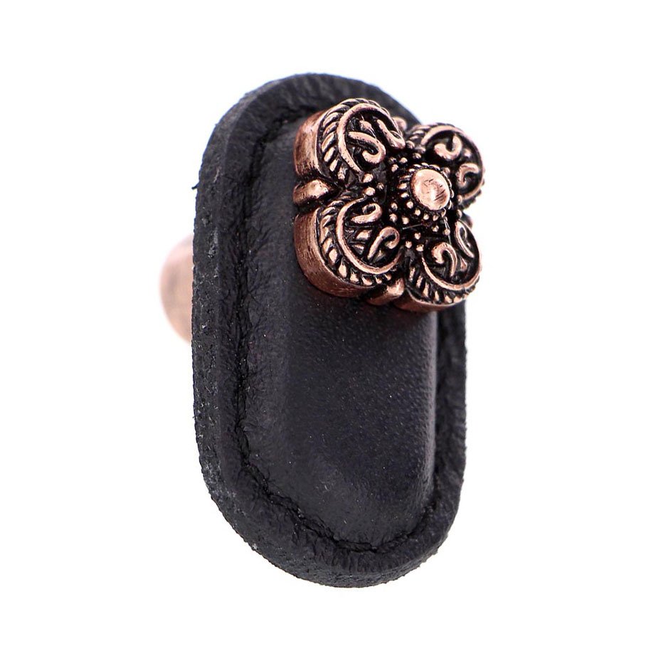 Leather Collection Napoli Knob in Black Leather in Antique Copper