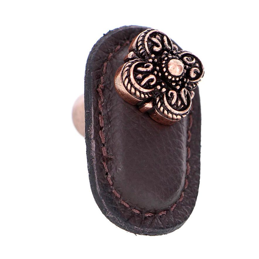 Leather Collection Napoli Knob in Brown Leather in Antique Copper