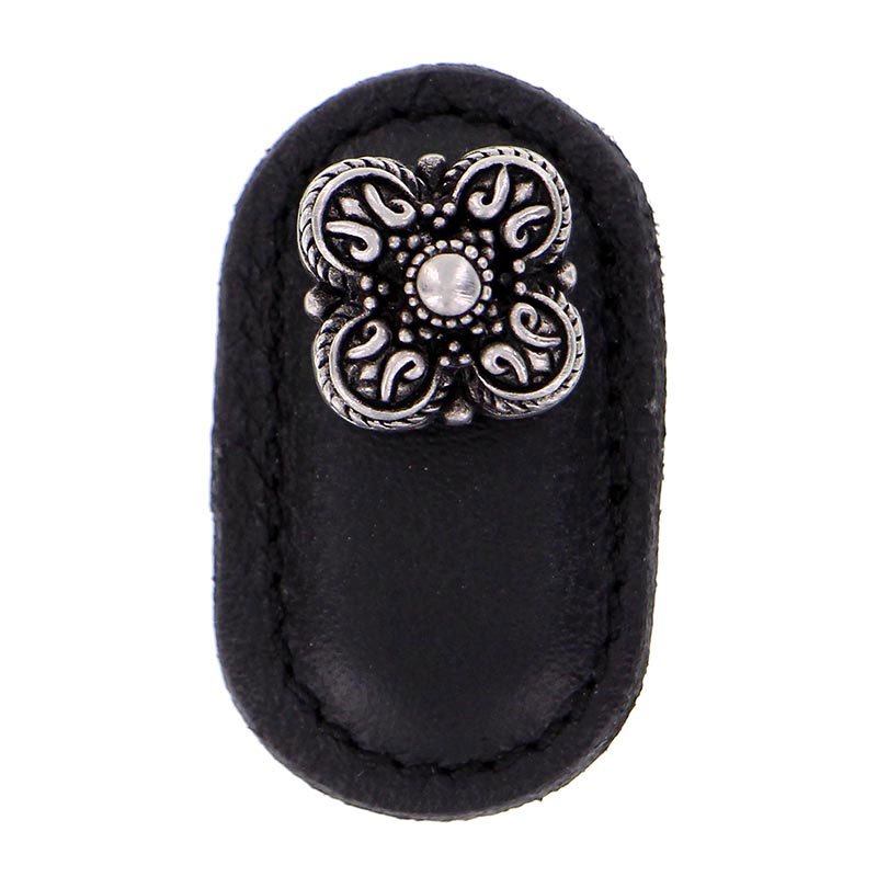 Leather Collection Napoli Knob in Black Leather in Antique Nickel