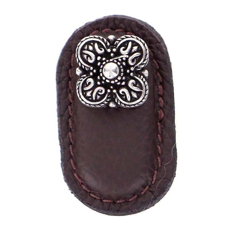 Leather Collection Napoli Knob in Brown Leather in Vintage Pewter