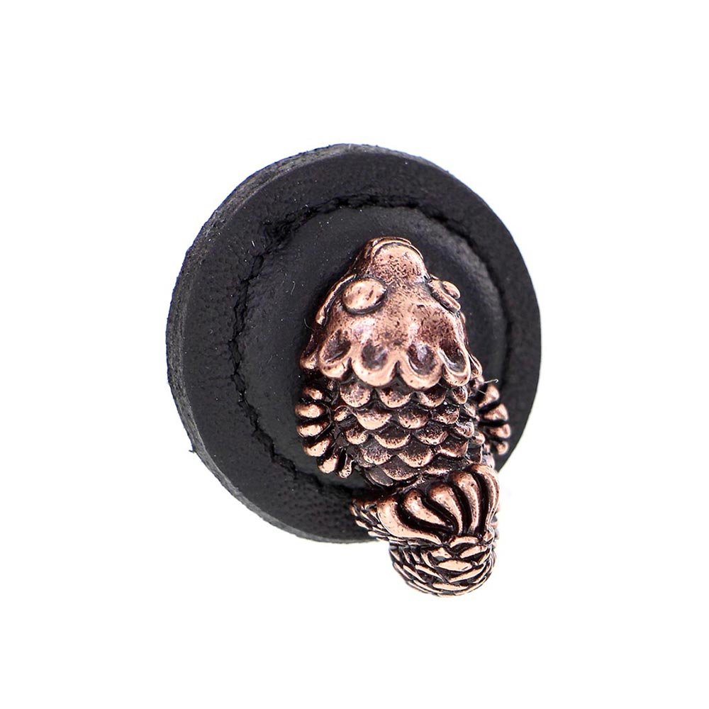 11 1/4" Round Koi Knob with Leather Insert in Antique Copper