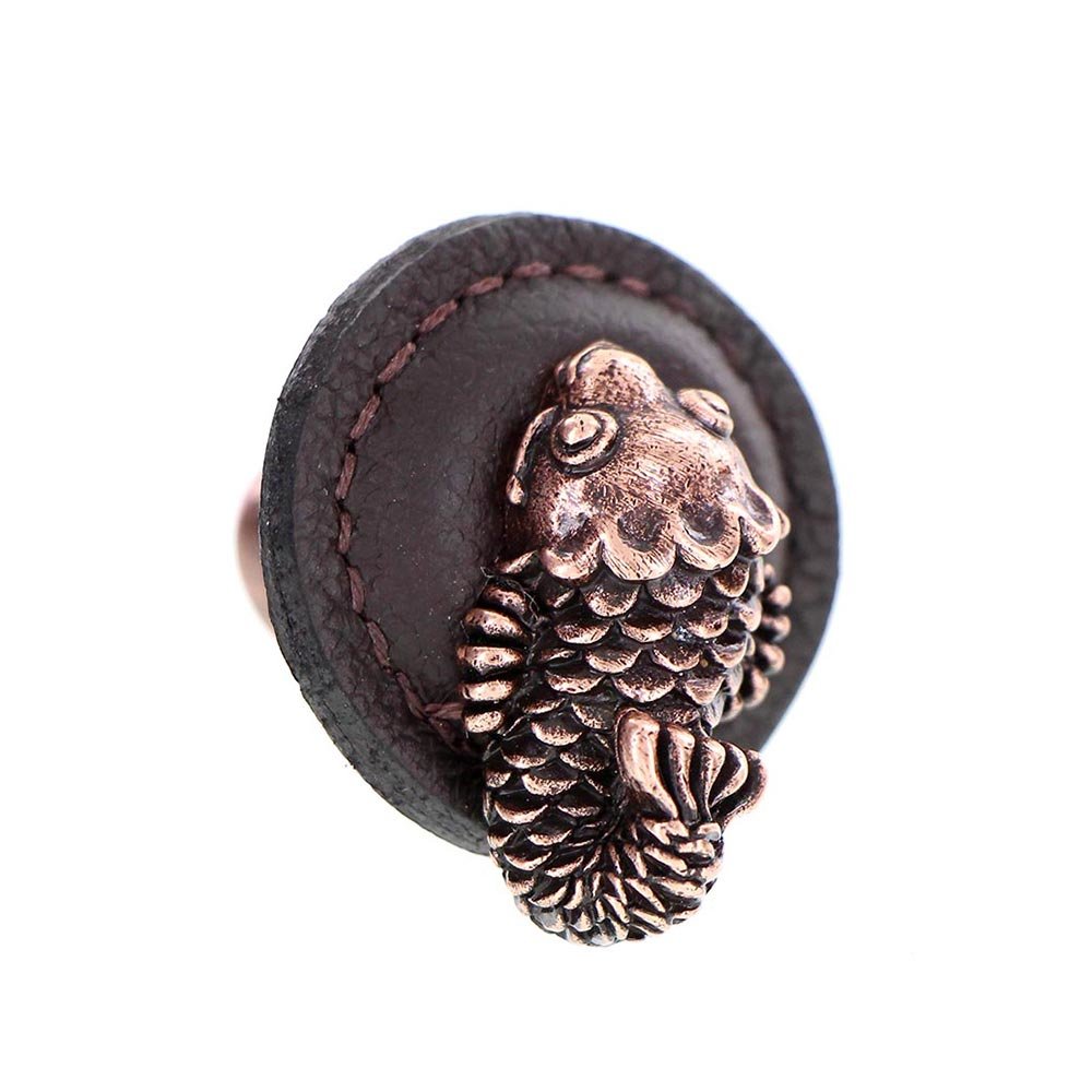 14 1/4" Round Koi Knob with Leather Insert in Antique Copper