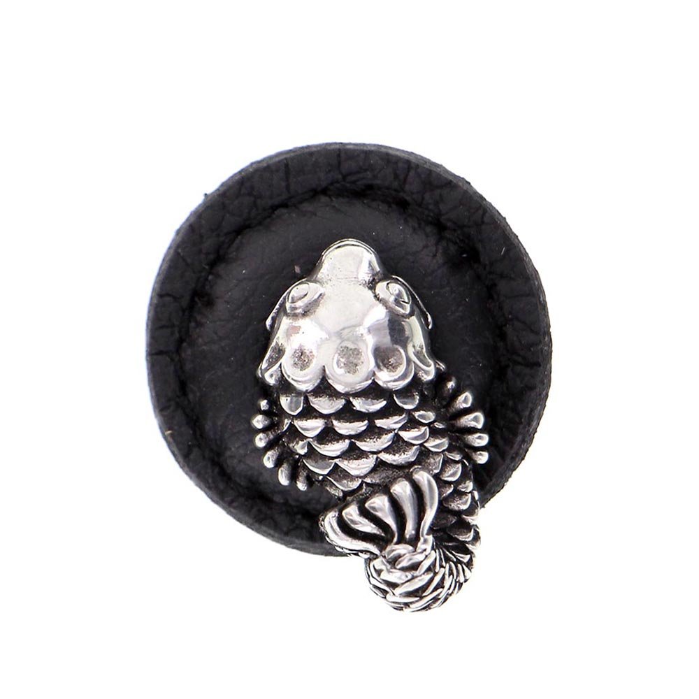 22 1/4" Round Koi Knob with Leather Insert in Antique Silver