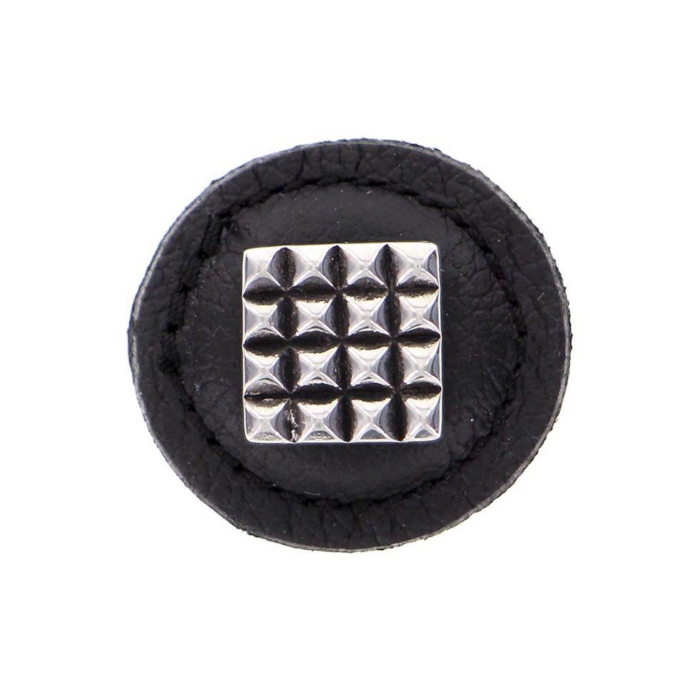 1 1/4" Square Knob with Leather Insert in Antique Silver with Black Leather Insert